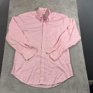 Peter Millar Pink Gingham Nanoluxe Cotton Button Down Long Sleeve Size Large